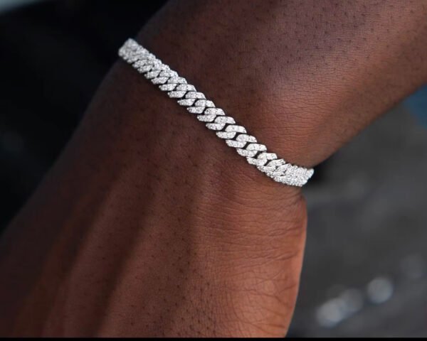 13mm 2 Rows 925 Solid Silver Iced Out Hip Hop Jewellery VVS1 Moissanite Diamond Cuban Link Chain Bracelet Men - Image 3