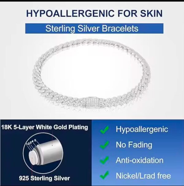13mm 2 Rows 925 Solid Silver Iced Out Hip Hop Jewellery VVS1 Moissanite Diamond Cuban Link Chain Bracelet Men - Image 5