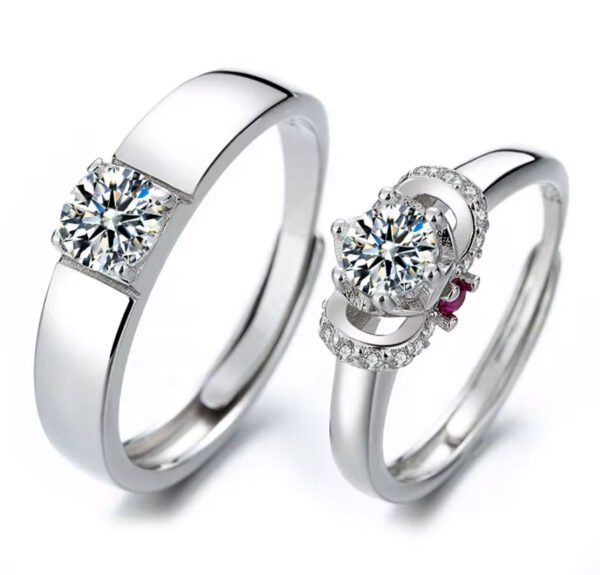 Women Wedding Promise Couple Diamond 925 Sterling Silver Ring Set Mens Rings - Image 8