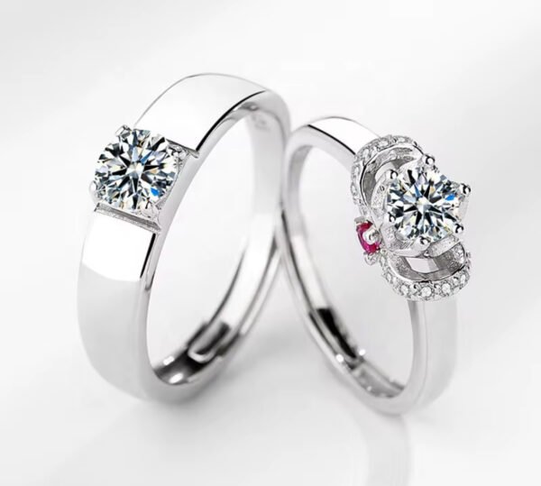 Women Wedding Promise Couple Diamond 925 Sterling Silver Ring Set Mens Rings - Image 7