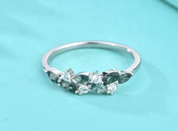 Natural Moss Agate Leaf Shape Ring 925 Sterling Silver - Image 2