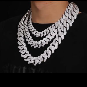 Moissanite Diamond Cuban Link Chain Men/Ladies Two Rows 925 Sterling Silver