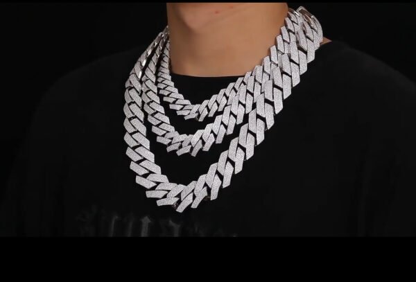 Moissanite Diamond Cuban Link Chain Men/Ladies Two Rows 925 Sterling Silver