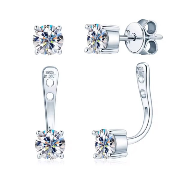 New Diamond Stud Earrings 925 Sterling Silver Dual Purpose 0.5CT 5.0mm D Color Round Double Moissanite Stud Earrings - Image 2