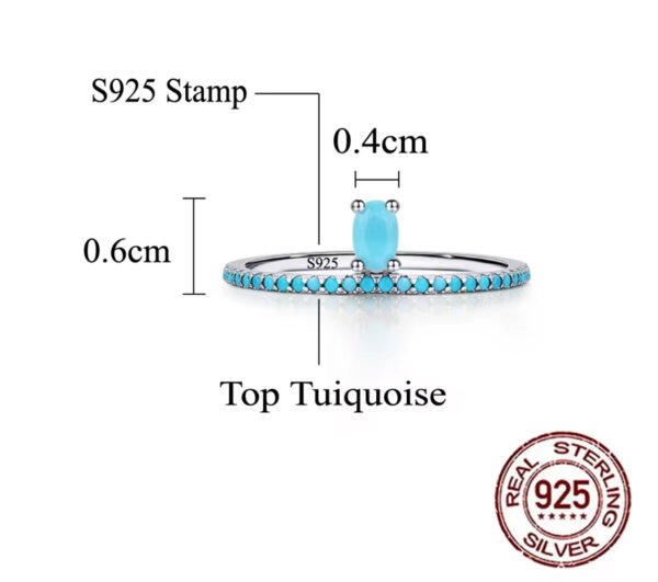 Oval Shape Blue Turquoise Ring 925 Sterling Silver - Image 2