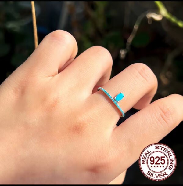 Oval Shape Blue Turquoise Ring 925 Sterling Silver - Image 4