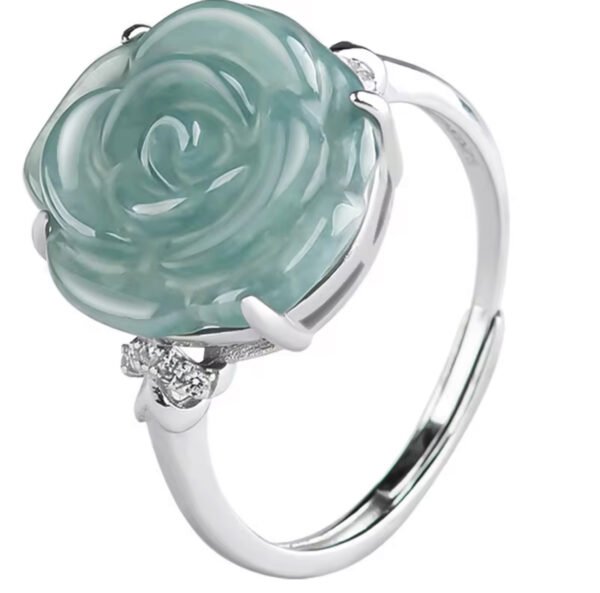 Natural Jadeite Blue Water Rose Rings - Image 7