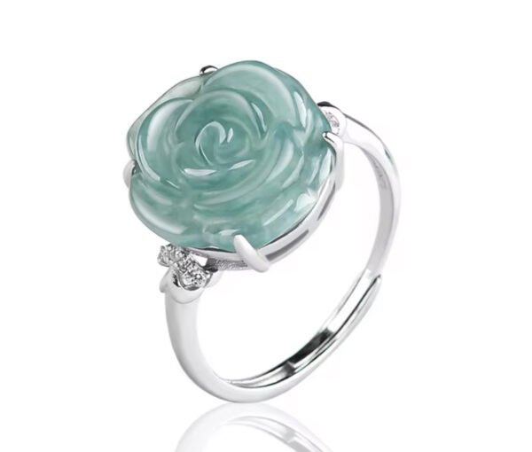 Natural Jadeite Blue Water Rose Rings - Image 6
