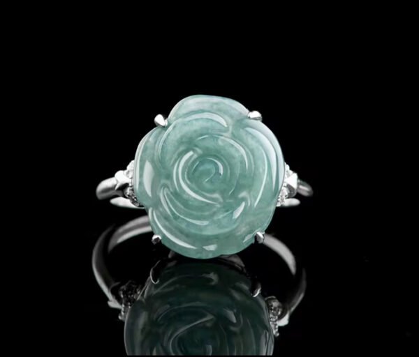 Natural Jadeite Blue Water Rose Rings - Image 5