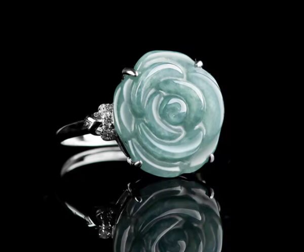 Natural Jadeite Blue Water Rose Rings - Image 4