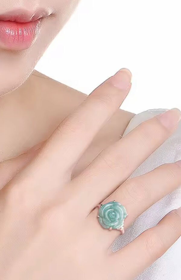 Natural Jadeite Blue Water Rose Rings - Image 3