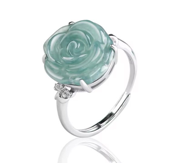 Natural Jadeite Blue Water Rose Rings - Image 2