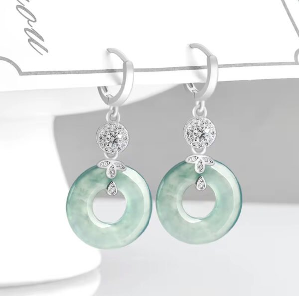 Natural Jadeite Earrings S925 Silver Inlaid - Image 2