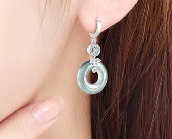 Natural Jadeite Earrings S925 Silver Inlaid - Image 3