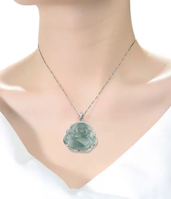 Natural Mynmar Jade Buddha Pendant S925 Silver Inlaid - Image 7