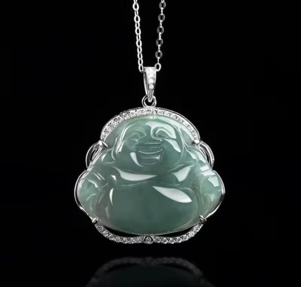 Natural Mynmar Jade Buddha Pendant S925 Silver Inlaid - Image 6