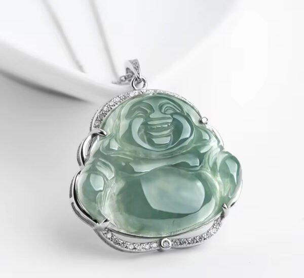 Natural Mynmar Jade Buddha Pendant S925 Silver Inlaid - Image 5