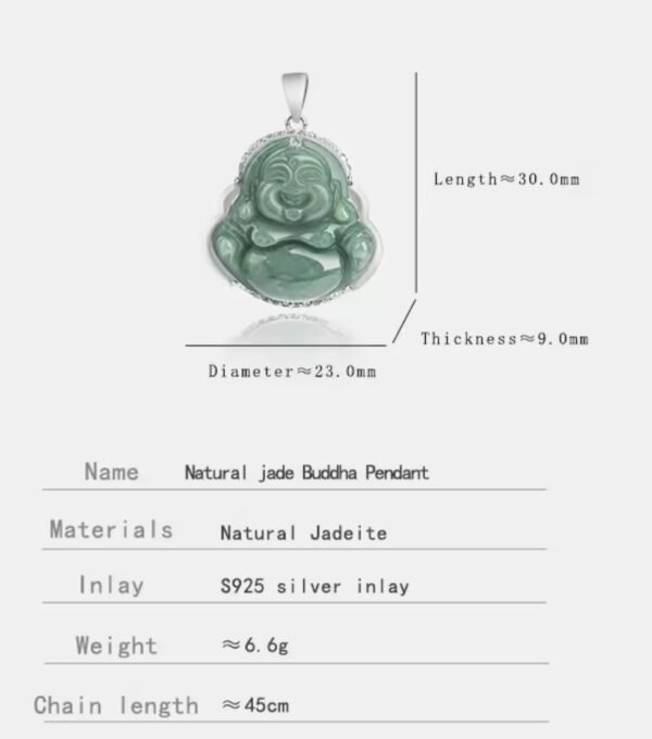 Natural Mynmar Jade Buddha Pendant S925 Silver Inlaid - Image 2