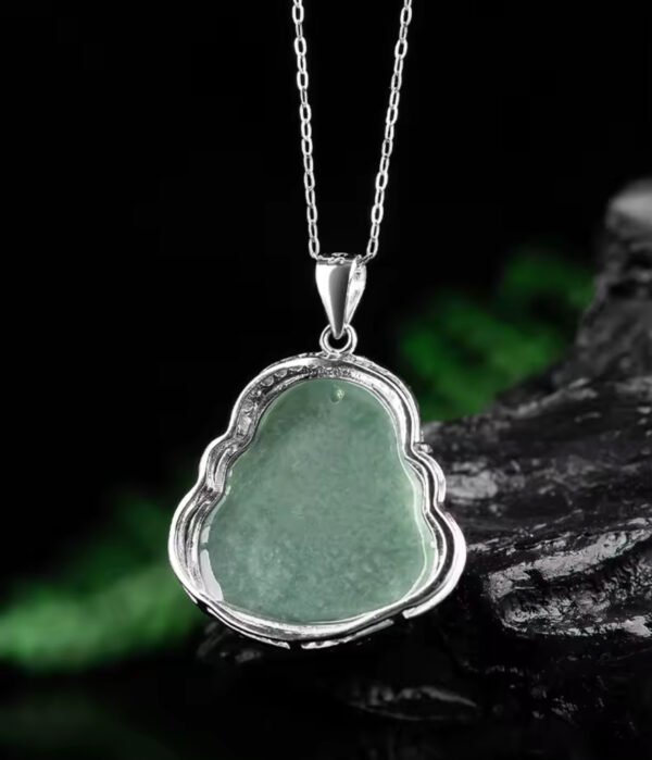 Natural Mynmar Jade Buddha Pendant S925 Silver Inlaid - Image 4