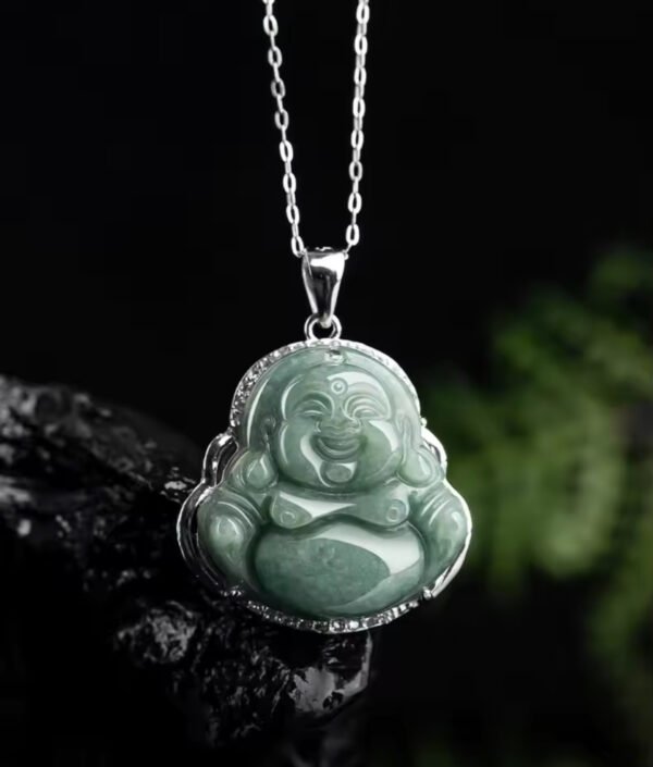 Natural Mynmar Jade Buddha Pendant S925 Silver Inlaid - Image 3