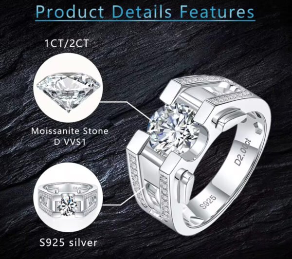 Men's S925 Silver Rings DVVS1 Moissanite - Image 2