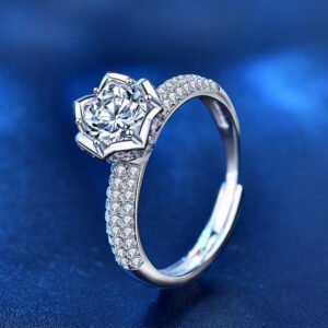 2024 Classic Luxury Real Solid 925 Sterling Silver Ring 1.0Ct Moissanite Diamond