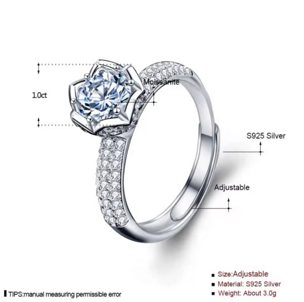 2024 Classic Luxury Real Solid 925 Sterling Silver Ring 1.0Ct Moissanite Diamond - Image 2