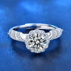Sterling Silver High Quality 1ct 6.5mm Moissanite Engagement Flower Shape Rings