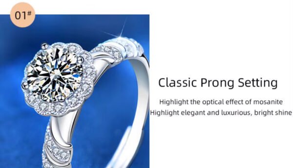Sterling Silver High Quality 1ct 6.5mm Moissanite Engagement Flower Shape Rings - Image 5