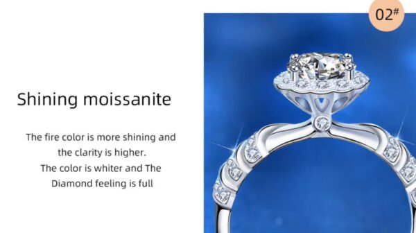 Sterling Silver High Quality 1ct 6.5mm Moissanite Engagement Flower Shape Rings - Image 4