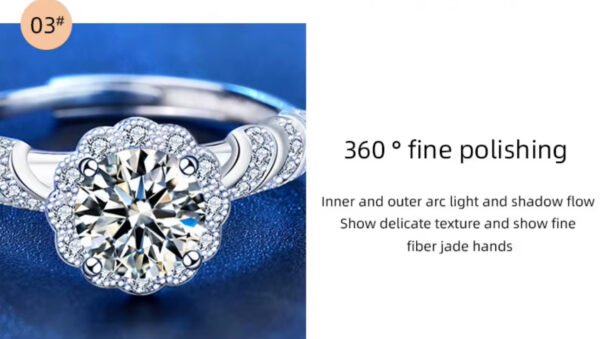 Sterling Silver High Quality 1ct 6.5mm Moissanite Engagement Flower Shape Rings - Image 3