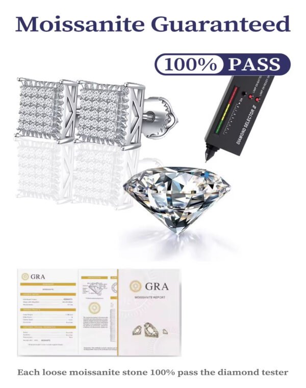 925 Sterling Silver Cushion Shape VVS Moissanite Diamond Stud Earrings - Image 7
