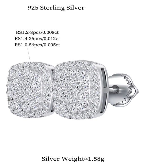 925 Sterling Silver Cushion Shape VVS Moissanite Diamond Stud Earrings - Image 3
