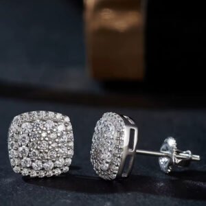 925 Sterling Silver Cushion Shape VVS Moissanite Diamond Stud Earrings