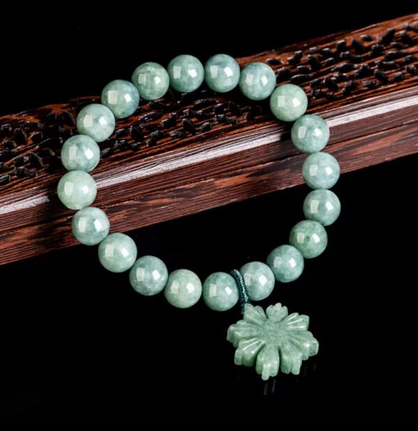 Natural Jadeite UNISEX Jade Bracelet Green Sunflower Original Design - Image 4