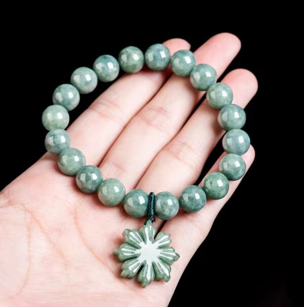 Natural Jadeite UNISEX Jade Bracelet Green Sunflower Original Design - Image 3