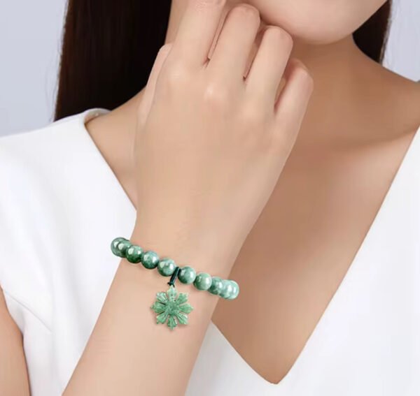 Natural Jadeite UNISEX Jade Bracelet Green Sunflower Original Design - Image 2