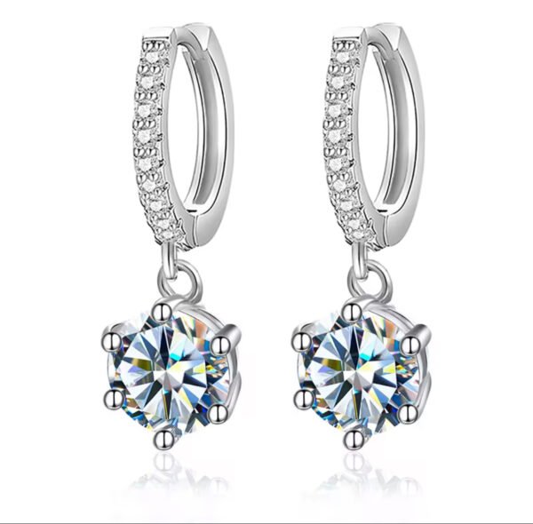 Classic 1ct Moissanite Diamond Hoop Earrings 925 Sterling Silver Six Claws Drop Design - Image 2