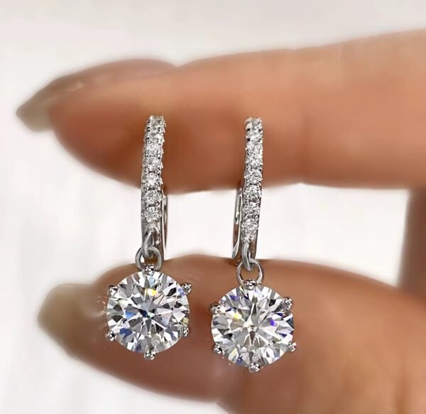 Classic 1ct Moissanite Diamond Hoop Earrings 925 Sterling Silver Six Claws Drop Design