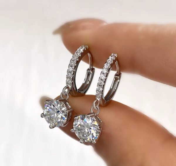 Classic 1ct Moissanite Diamond Hoop Earrings 925 Sterling Silver Six Claws Drop Design - Image 4