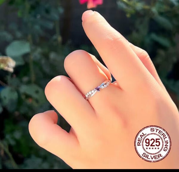 Dainty 925 Sterling Silver Cubic Zircon Purple Heart Shaped Ring - Image 5