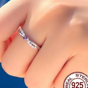 Dainty 925 Sterling Silver Cubic Zircon Purple Heart Shaped Ring