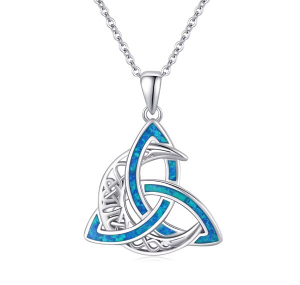 Celtic Knot Moon Goddess Cross Irish Pendant Shamrock Ocean Blue Opal Pendant Necklace - Image 2