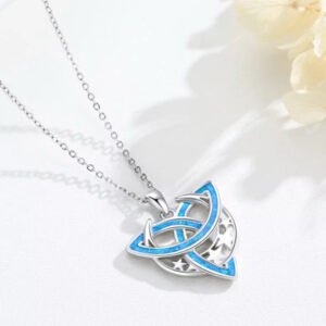 Celtic Knot Moon Goddess Cross Irish Pendant Shamrock Ocean Blue Opal Pendant Necklace