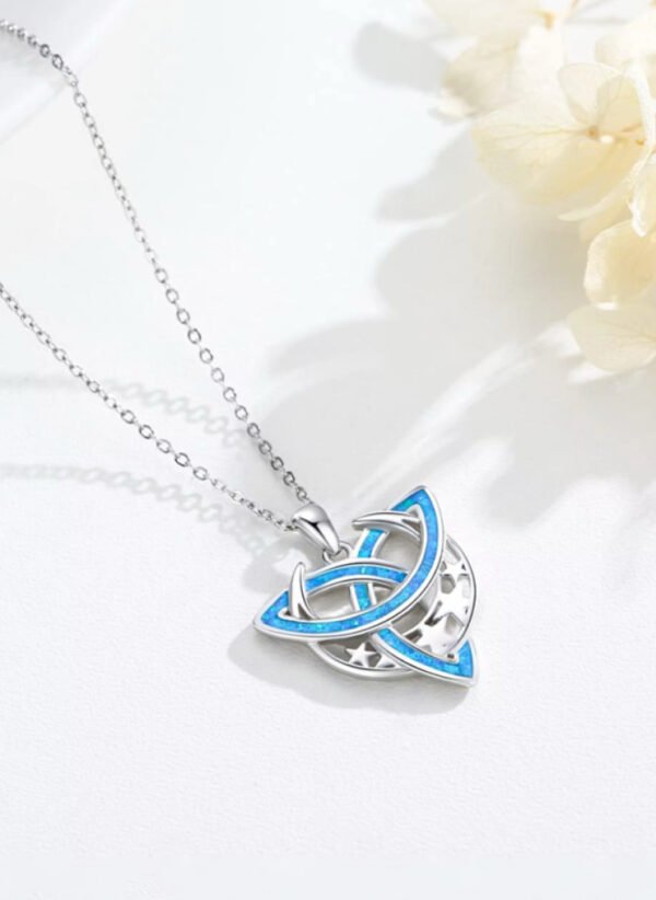 Celtic Knot Moon Goddess Cross Irish Pendant Shamrock Ocean Blue Opal Pendant Necklace