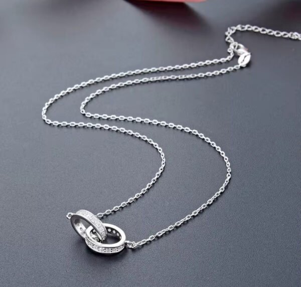 925 Sterling Silver Double Circle Rings Cross Chain Link Chokers Necklace - Image 4