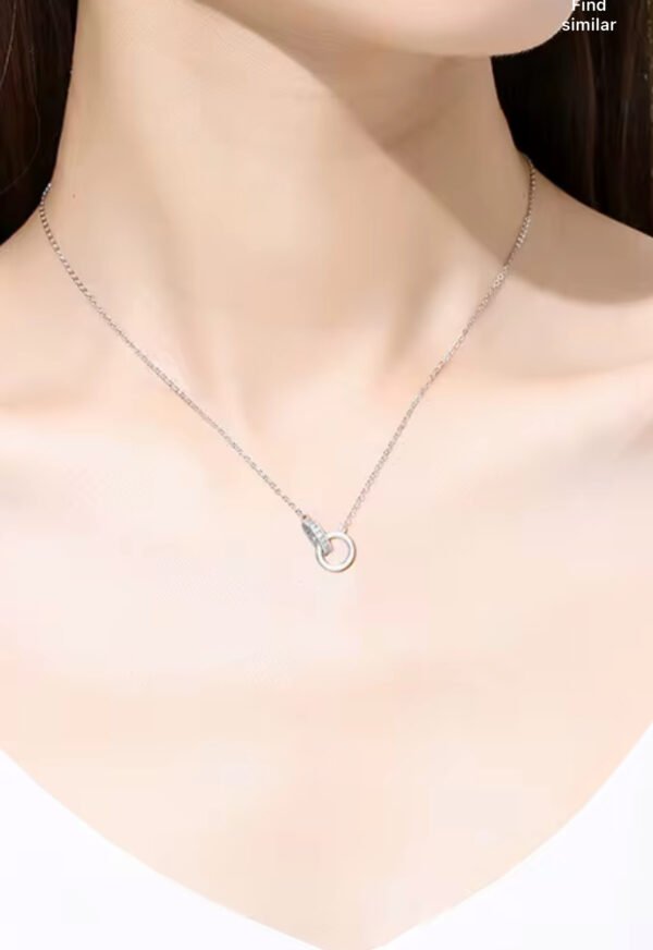 925 Sterling Silver Double Circle Rings Cross Chain Link Chokers Necklace - Image 3