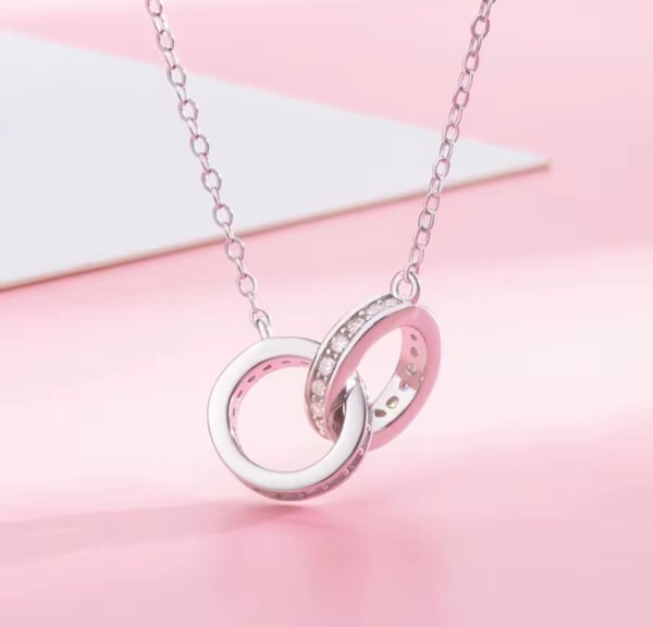 925 Sterling Silver Double Circle Rings Cross Chain Link Chokers Necklace - Image 2