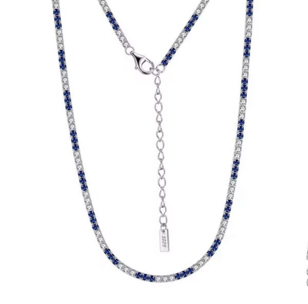 High Quality 925 Sterling Silver 2.0mm Tennis Chain Women's Blue and White Cubic Zirconia Tennis Necklace - Image 7