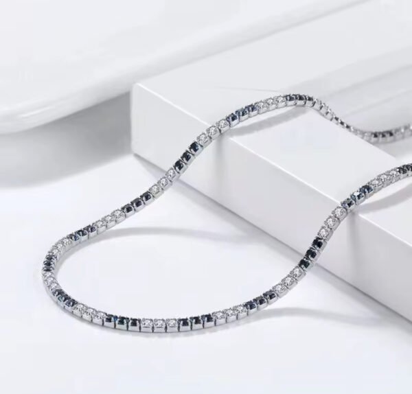 High Quality 925 Sterling Silver 2.0mm Tennis Chain Women's Blue and White Cubic Zirconia Tennis Necklace - Image 6